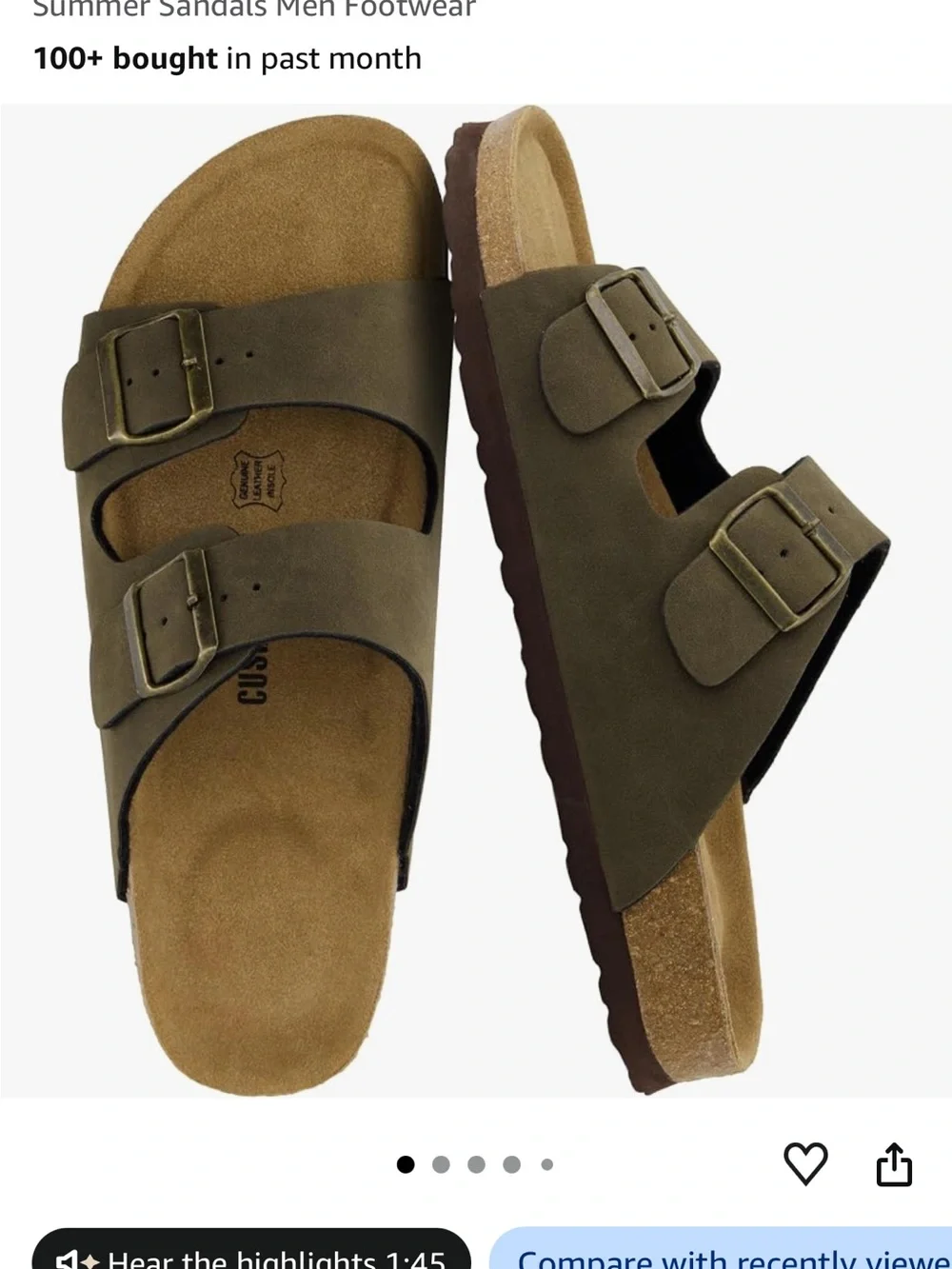 Cushionaire Men's Double Strap Slide Sandals in Olive Nubuck